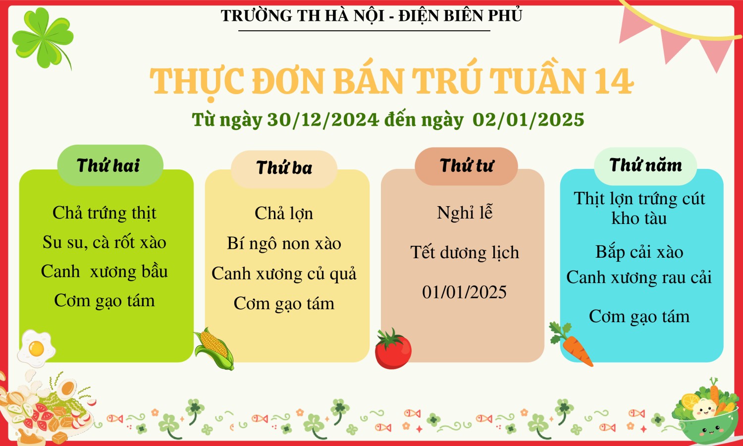 Thực đơn bán trú tuần 14, năm học 2024-2025