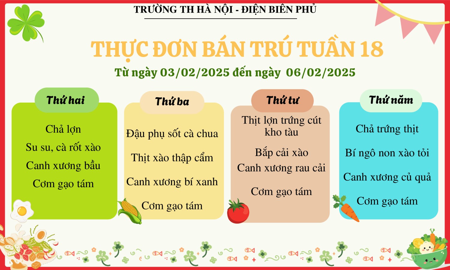 Thực đơn bán trú tuần 18, năm học 2024-2025